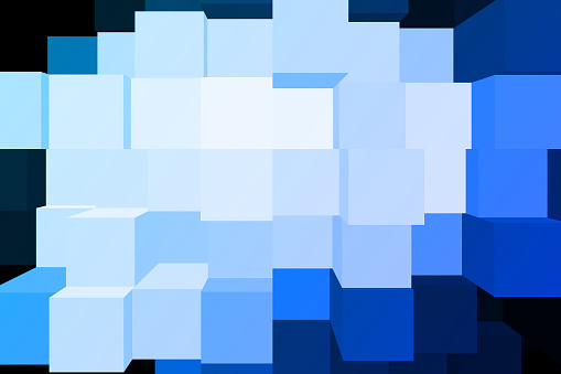 Abstract blocks background in blue colors with vanishing point