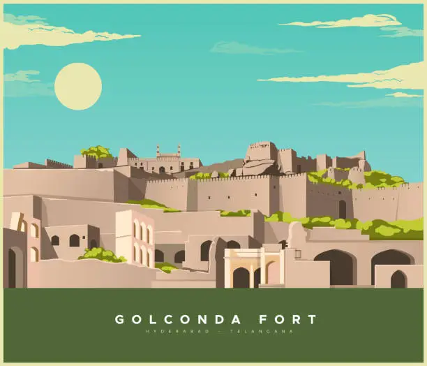 Vector illustration of Golconda  Fort - Hyderabad - Stock Illustration