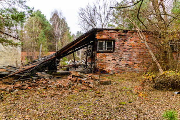 istock Abandoned building in a Chornobyl exclusion zone, Ukraine 1963376485