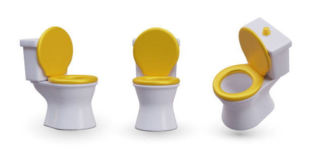 istock White toilet with gold seat, raised lid. Luxurious modern sanitary ware 1963385836