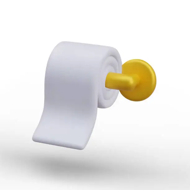 Vector illustration of Roll of white soft toilet paper on golden holder. Sanitary napkins, toilet paper