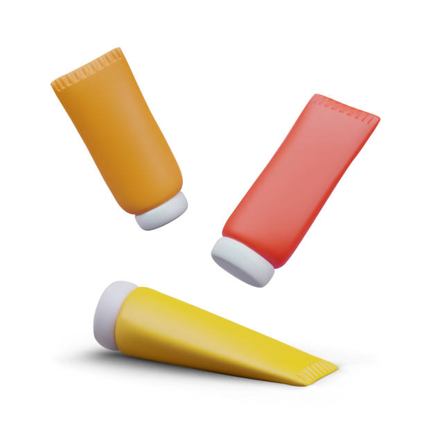 istock Set with yellow, red and orange packaging containers for skincare 1963396131