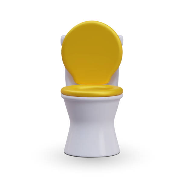 istock White toilet with yellow raised seat cover, front view. Realistic vector illustration 1963401059