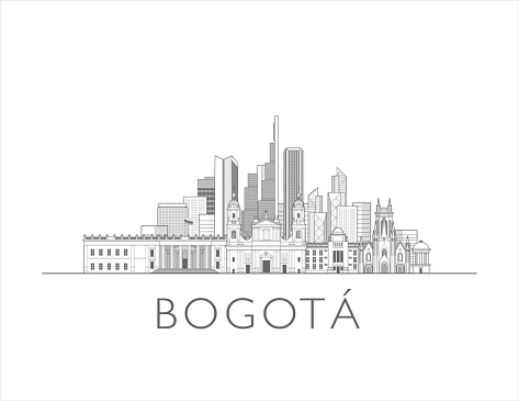 Bogota Colombia cityscape line art style vector illustration