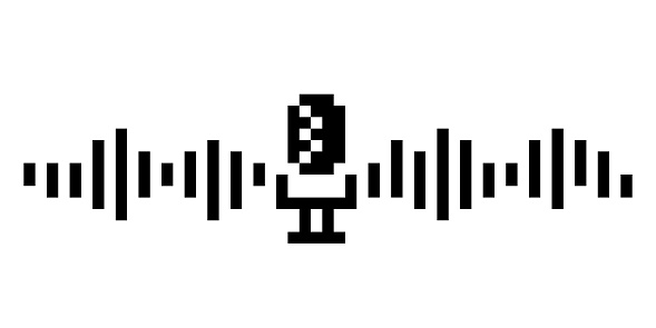 Podcast icon vector. Pixelated microphone with audio waves. Record voice. Information sharing, interview. Blogging, audio streaming. Retro game design. Eighties computer 8 bit game style. Radio logo.