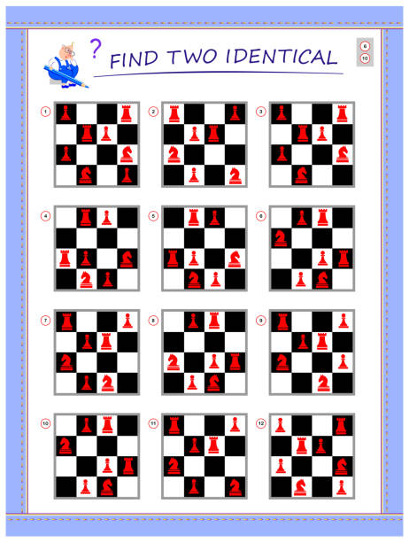 istock Logical puzzle game for little children. Need to find two identical chess boards. Educational page for kids. IQ training test. Printable worksheet for textbook. Back to school. Vector cartoon image. 1963490410