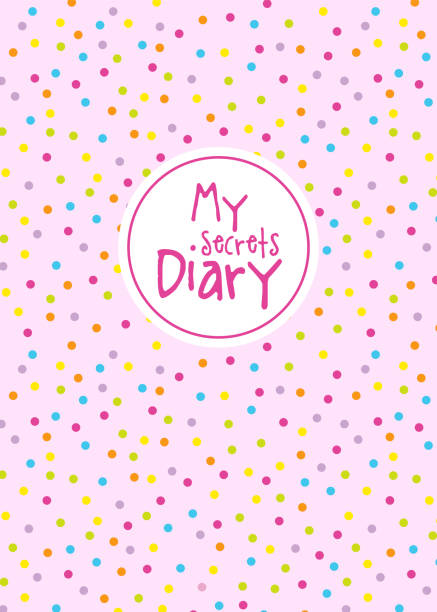 Diary cover, colorful dots on pink background Diary template, colorful dots on pink background diary lock book cover book stock illustrations
