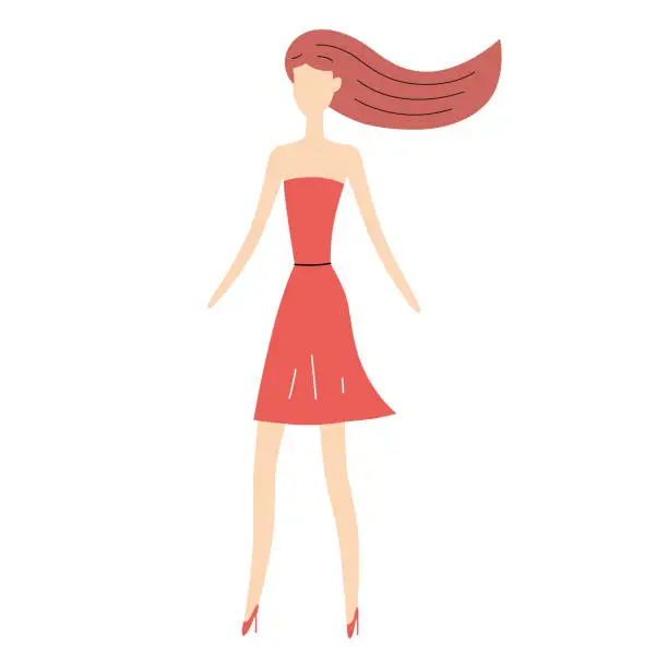 Vector illustration of Fashion model girl in a red dress and high heels shoes