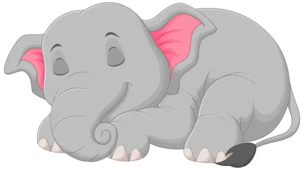 Vector illustration of Cute Elephant Cartoon Sleeping Vector Illustration. Animal Nature Icon Concept Isolated Premium Vector