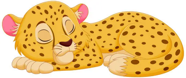 Vector illustration of Cute Cheetah Cartoon Sleeping Vector Illustration. Animal Nature Icon Concept Isolated Premium Vector