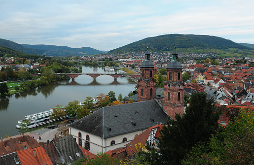 View From The Mildenburg Castle To The Historical Main Bridge In Miltenberg Hesse Germany On An Overcast Autumn Day