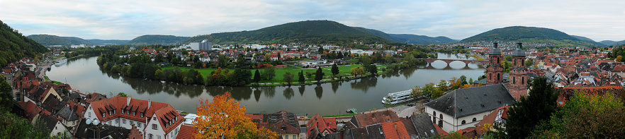 Panorama View From The Mildenburg Castle To The Main River Bend In Miltenberg Hesse Germany On An Overcast Autumn Day