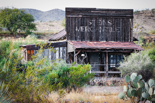 Steins, New Mexico, USA - September 18, 2023: This ghost town was founded in 1880 but abandoned by the 1940's when railroad service ceased.