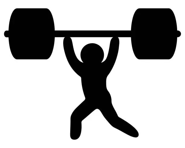 Vector illustration of The athlete lifts the barbell. Weightlifting. Silhouette. A weightlifter lifts weights.