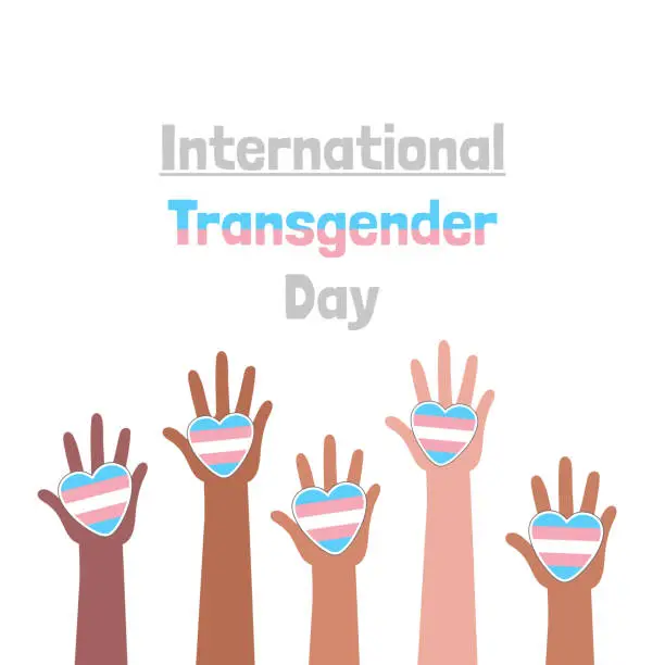 Vector illustration of International Transgender Day. Transgender Community. Transgender pride flag. Multiracial transgender people. Transgender Pride month concept. Human rights. LGBTQIA Rights.