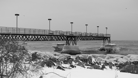 The snowy landscape of Cold Lake in Manitoba, Canada. Vintage photograph ca. 1928.