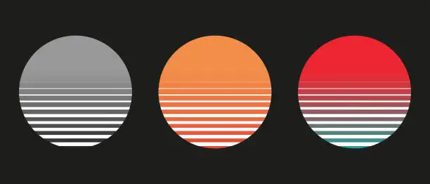 Vector illustration of Vector gradient vintage grid sunset icon illustration