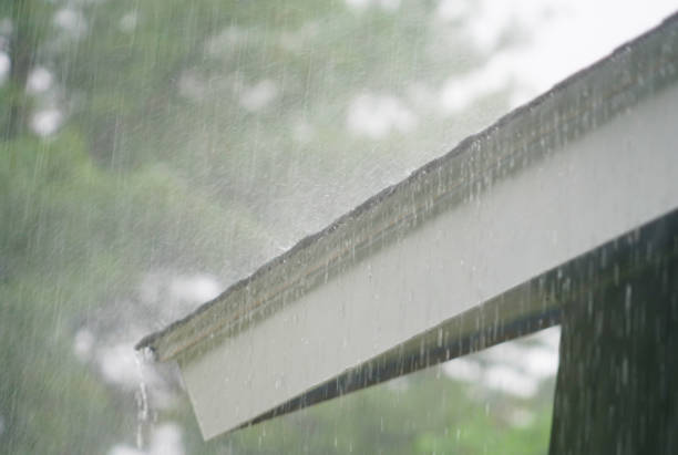 close up on storm rain on the roof