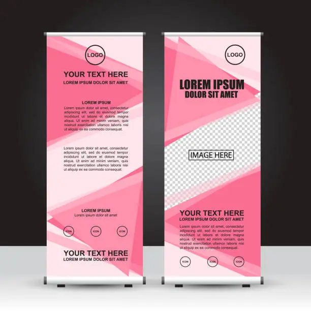 Vector illustration of Pink Feminine theme Roll Up Banner template. Vector Design.