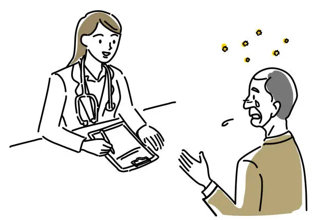 Vector illustration of A man consults a female doctor about hay fever illustration