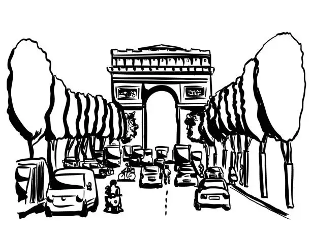 Vector illustration of Paris History And Modernity  Ink
