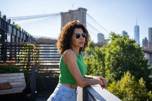 Black woman enjoying the view in Brooklyn area