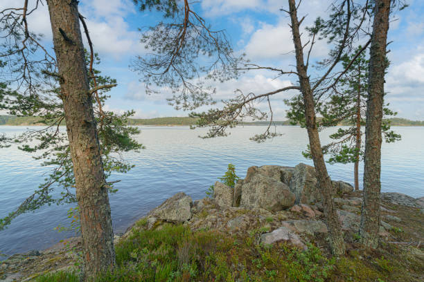 istock Landscape - Rocky lake shore on a summer day. 1964305075
