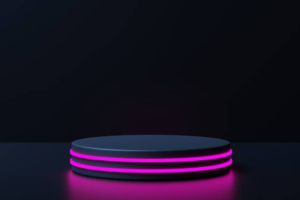 istock Podium with neon glow on a black background, 3d render 1964310315