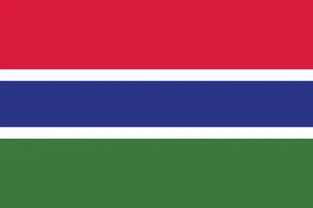 Vector illustration of Gambia flag. The official ratio. Flag icon. Standard color. Standard size. A rectangular flag. Computer illustration. Digital illustration. Vector illustration.