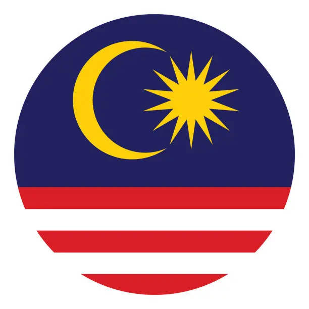 Vector illustration of Malaysia flag. Flag icon. Standard color. Round flag. Computer illustration. Digital illustration. Vector illustration.