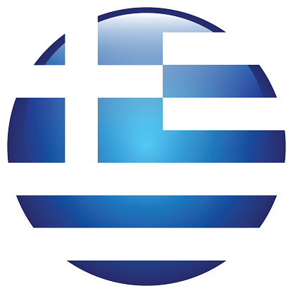 The flag of Greece. Flag icon. Standard color. Round flag. 3d illustration. Computer illustration. Digital illustration. Vector illustration.