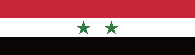 The flag of Syria. Rectangle icon. Flag icon. Standard color. A long banner. Computer illustration. Digital illustration. Vector illustration.