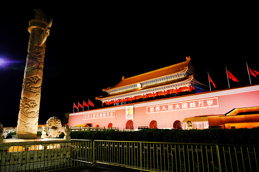Night view of Tiananmen Square Tower in Beijing, China