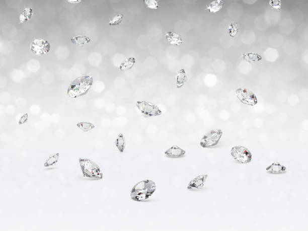 istock Dazzling diamond on white shining bokeh background. concept for chossing best diamond gem design 1964426323