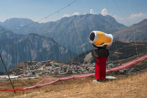 Artificial snow cannon in summer in the French Alps