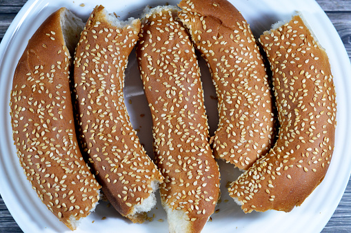 Simit, rosquilla, a circular bread, typically encrusted with sesame seeds or, less commonly, poppy, flax or sunflower seeds, found across the cuisines of the former Ottoman Empire, gevrek, crisp, selective focus