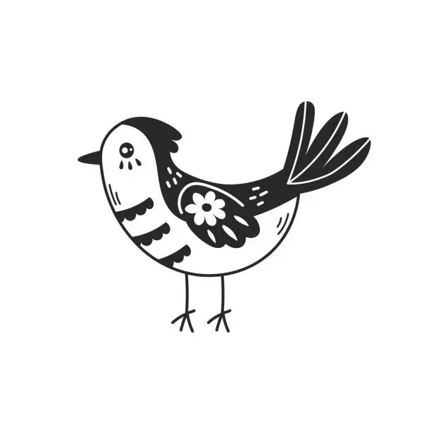 Vector illustration of Decorative bird with flower on a wing doodle illustration