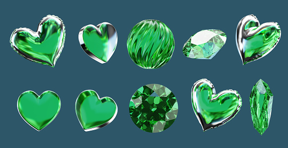 Green decoration set pack isolated background 3d rendering without AI generated