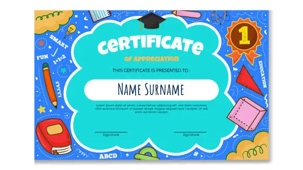Vector illustration of Fun Colorful Certificate Template for Kids