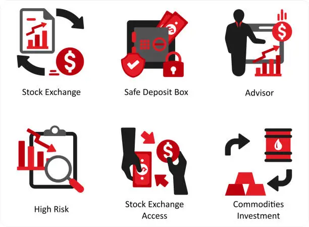 Vector illustration of stock exchange, safe deposit box, advisor