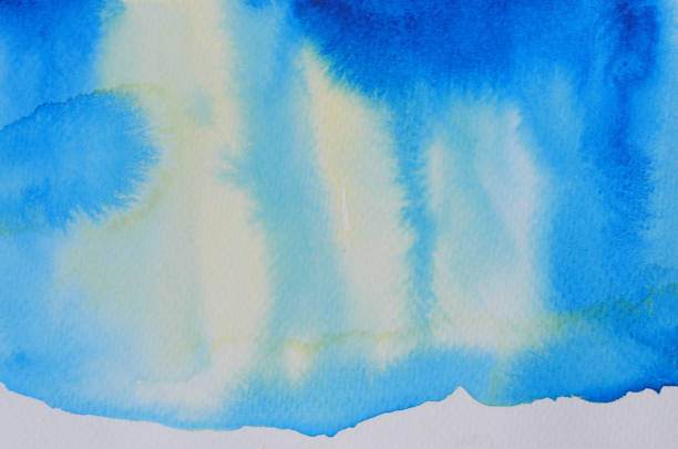Abstract background and texture pattern blue with yellow and green color flow on white background, Illustration watercolor hand draw and painted on paper