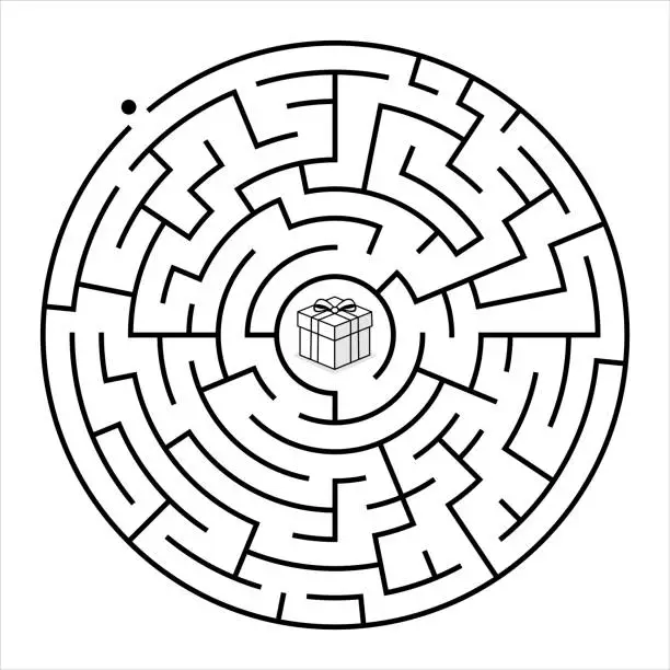 Vector illustration of Maze labyrinth . Circular maze game isolated on background
