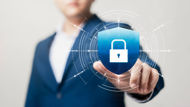 istock Cyber ​​security concept, businessman touching lock security shield icon, privacy to protect data with firewall, encryption from cyber attack, secure internet network. 1964518087