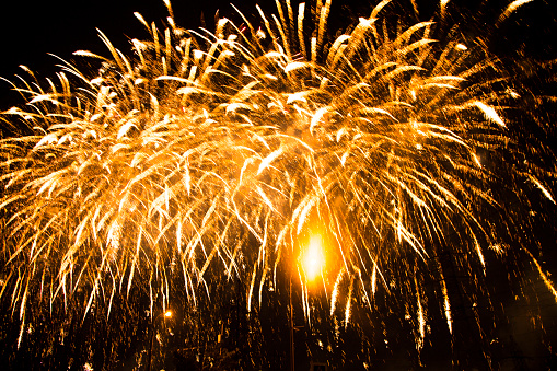 bright multi-colored festive fireworks in the night sky