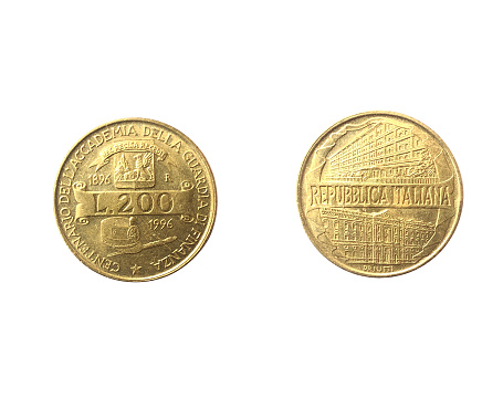 Old Italian currency 200 Lira 1996