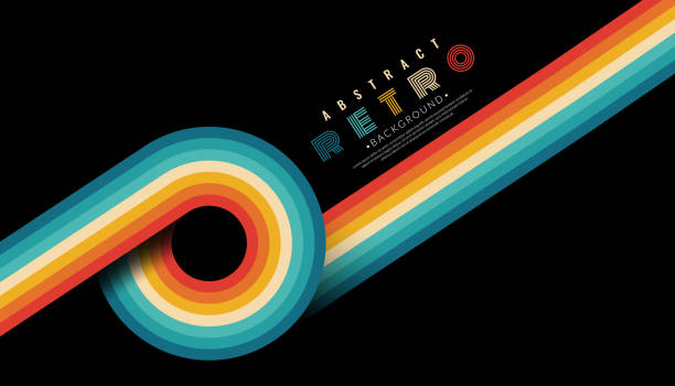 Abstract minimalist retro background with rounded stripe elements. Vintage 70s-style concept. Retro sunset art bundle. Vector illustration.