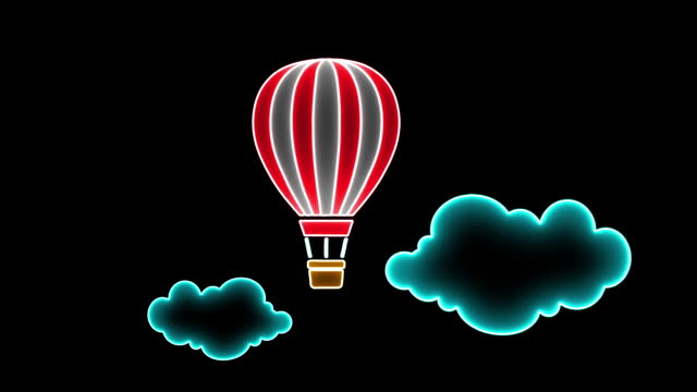 Glowing Neon Air Balloon and Clouds
