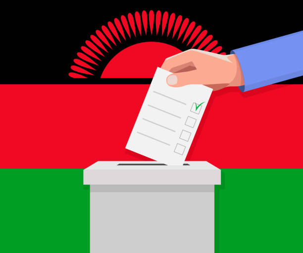 Malawi election concept. Hand puts vote bulletin Malawi election concept. Hand puts vote bulletin into vote box. malawi election stock illustrations