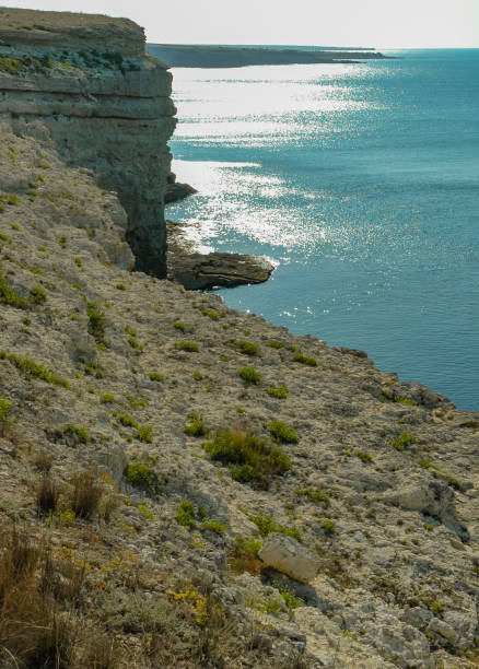 a rock in the Mediterranean Sea is covered with clay