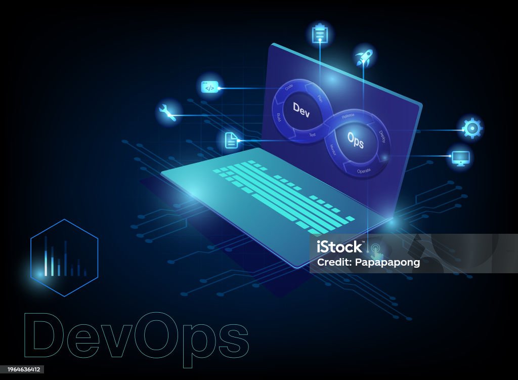 Devops Infinity Vector Devops Infinity Shape On Screen Infographic Template Stock Illustration ...